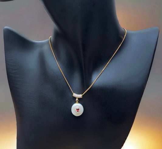 Chic Water Pearl, Ruby And Zirconia Pendant