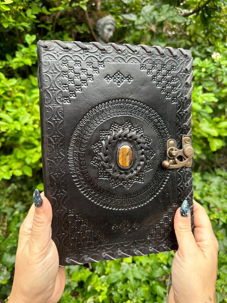 Black  Leather Journal With Tiger’s Eye Stone 