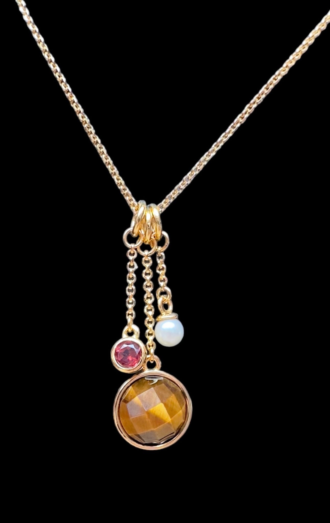 Tiger’s eye stone , Ruby And WaterPearl Necklace