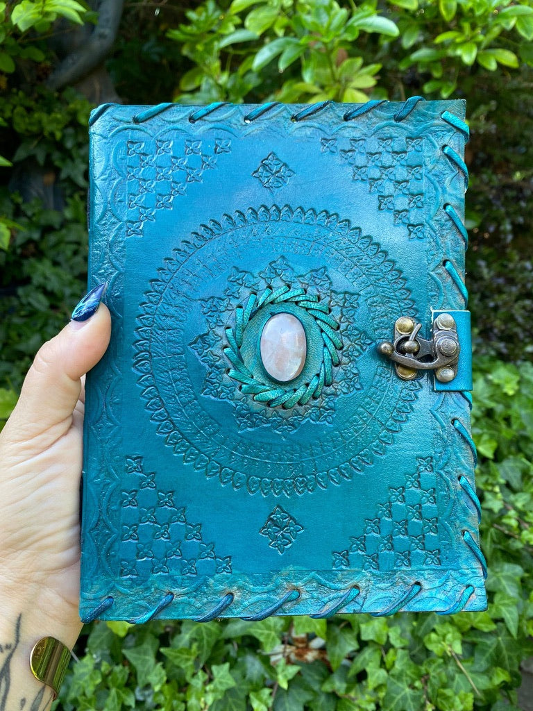 Blue Journal with Moonstone Crystal