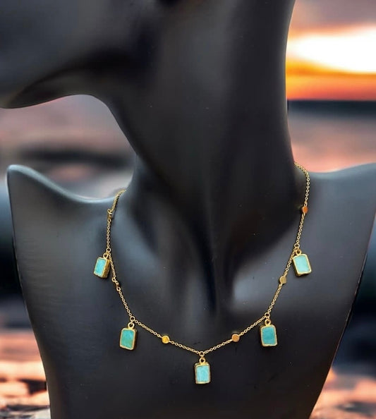 Amazonite Stone 18k Gold Plated Necklace