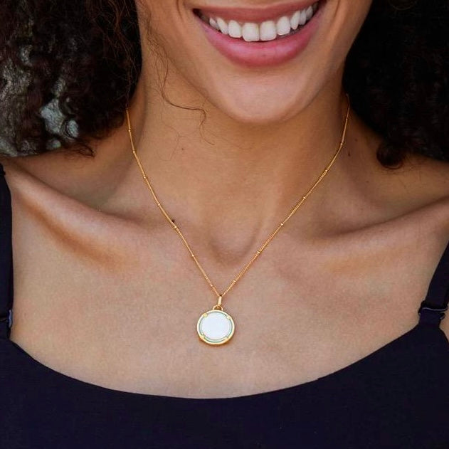 Abalone Zirconia Sphere Pendant Necklace