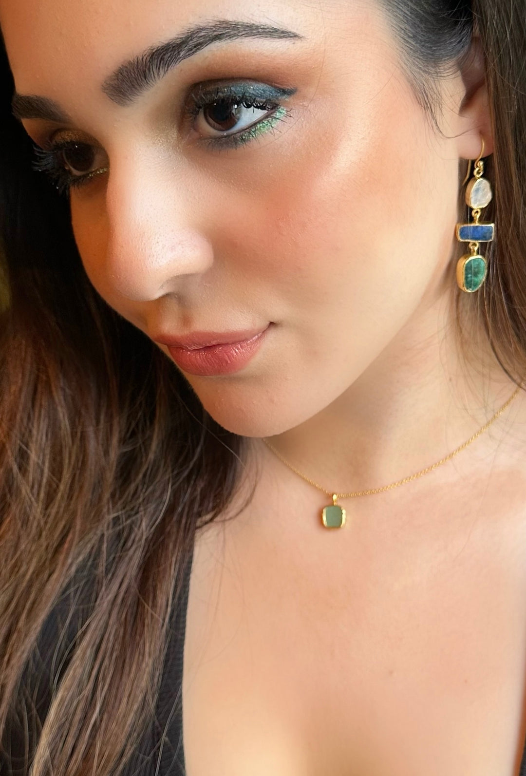 Ethnic Allure Three Stone Gold Earrings