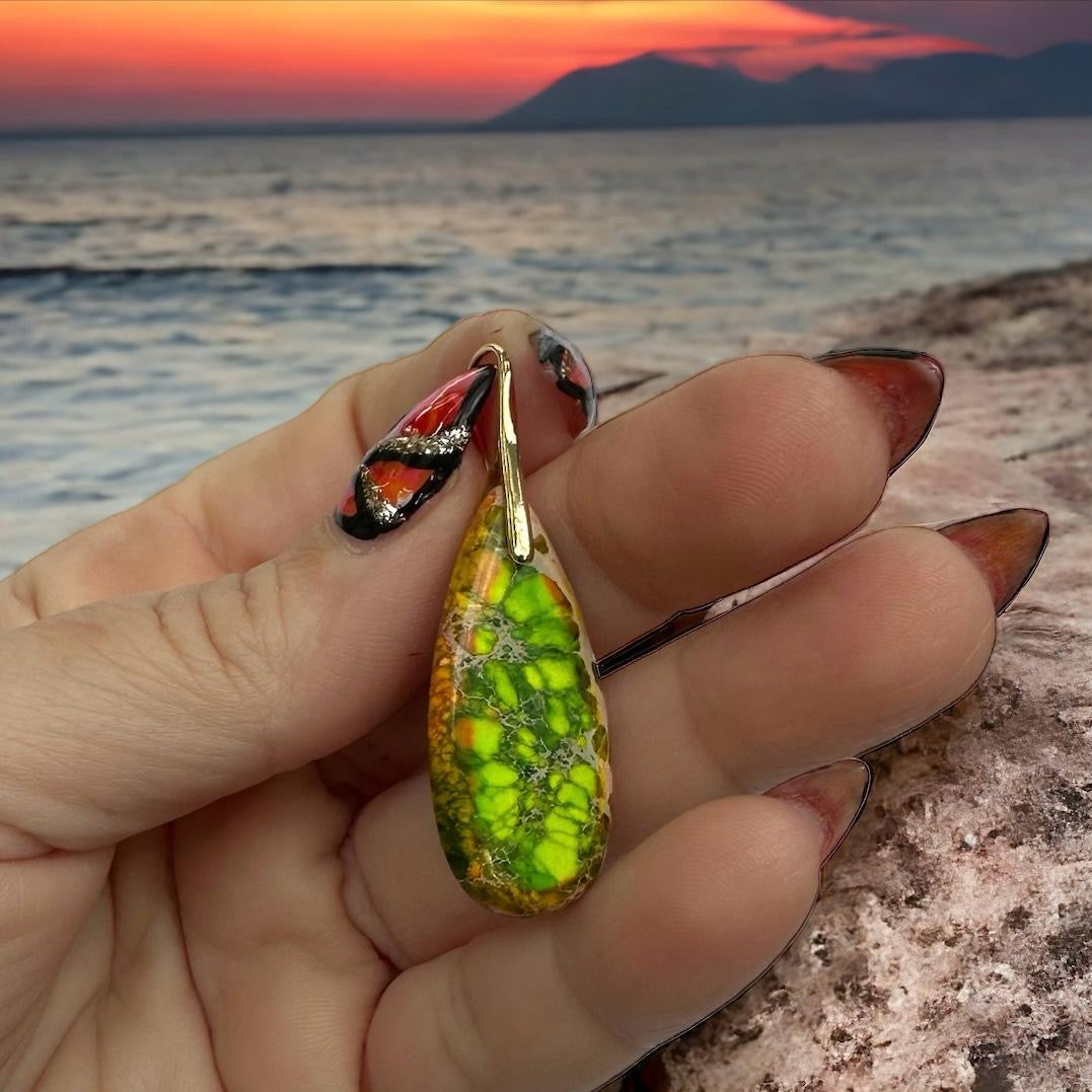 light, Green and Orange  Sea Sediment Earrings