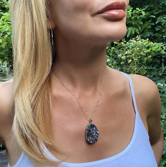 titanium agate druzy pendants