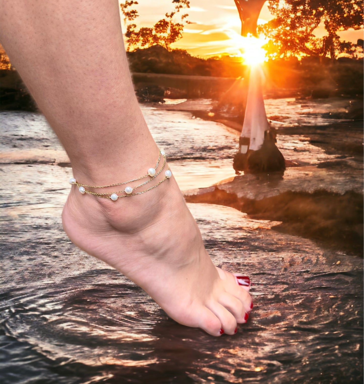 Gold Fresh Water Pearl Anklet