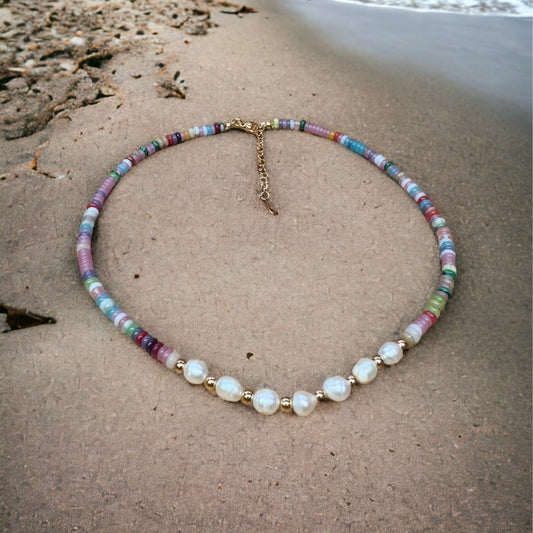 Multi-coloured stones And Freshwater Pearl Necklace