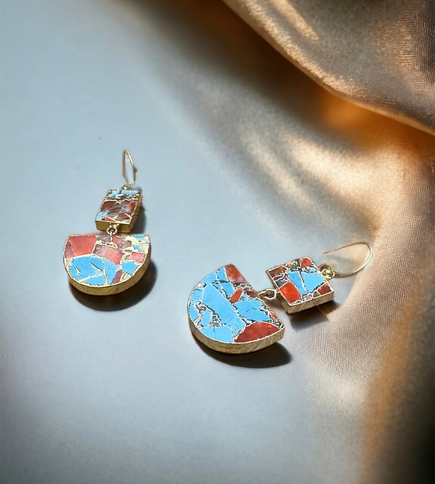Turquoise & Carnelian Mojave Earrings