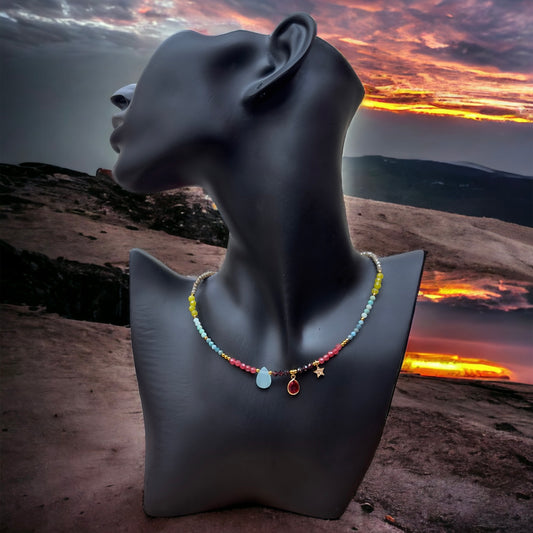 Multi-coloured Stone Charm Necklace