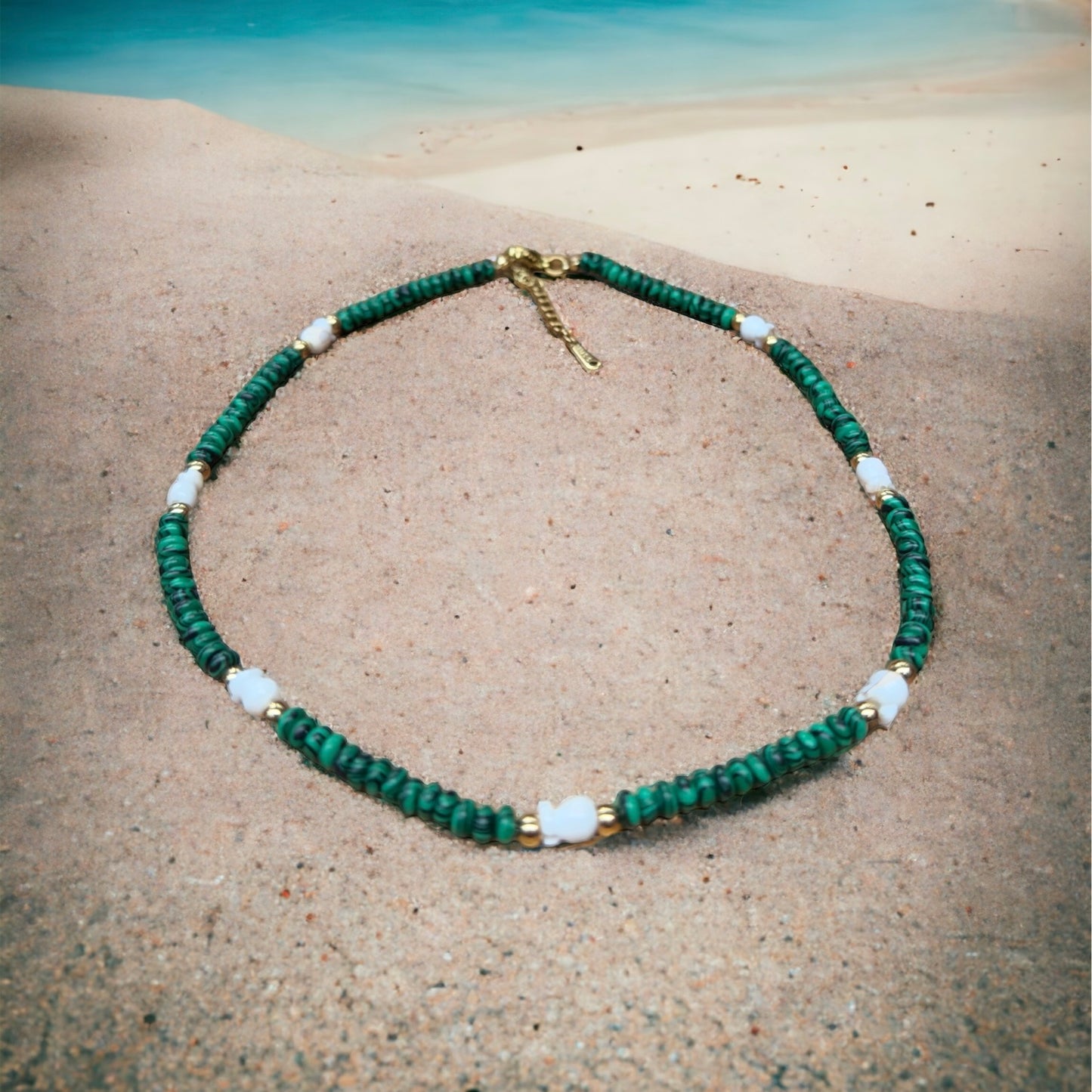 Green Stone And Shell Necklace