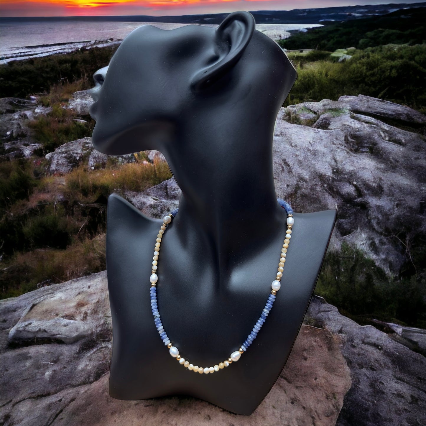 Blue Stone And Pearl Necklace