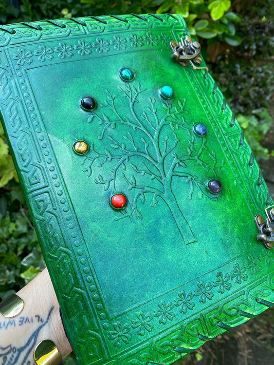 Green Tree Journal With Seven Chakra Crystals