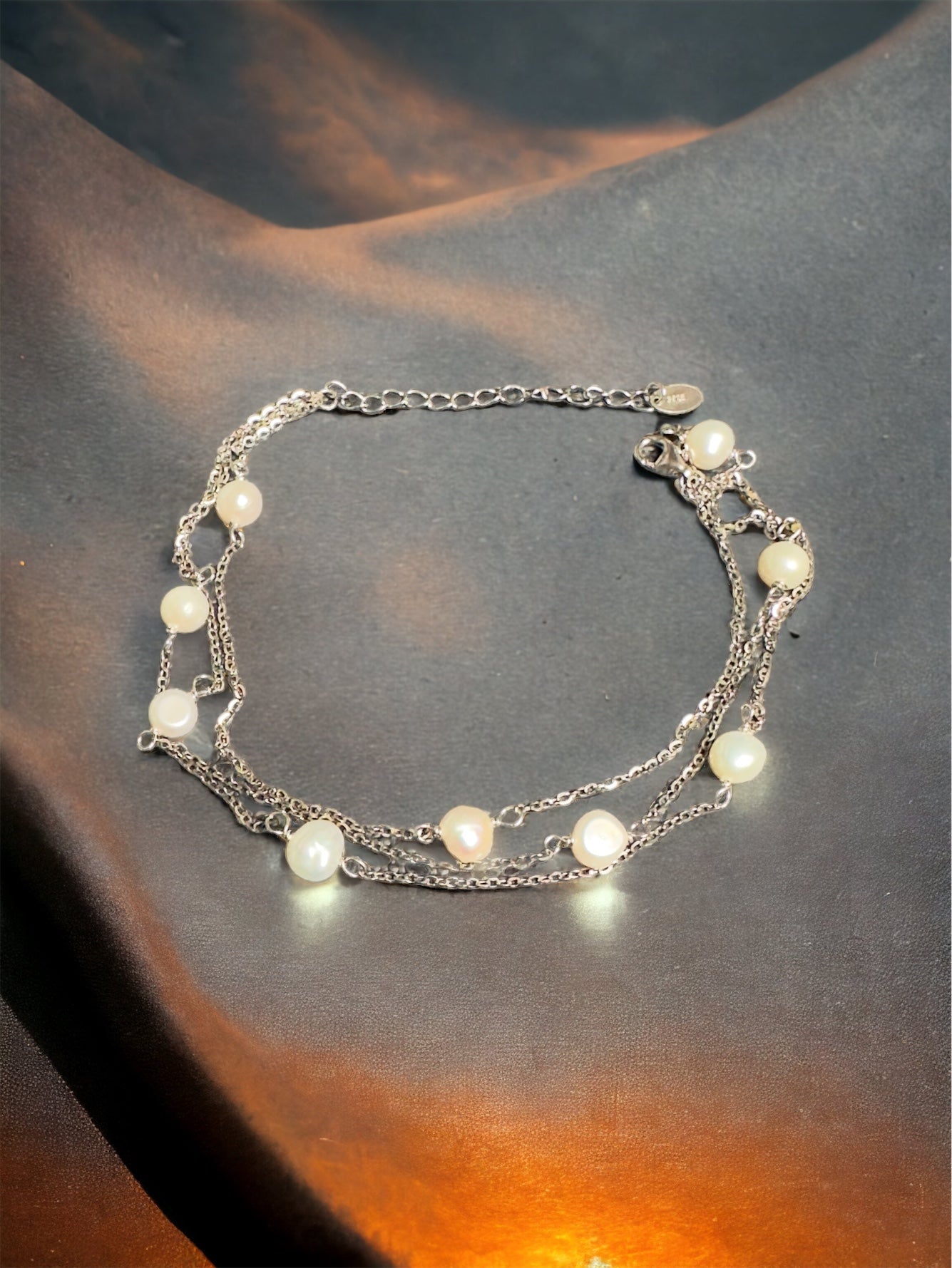 925 Sterling Silver Pearl Anklet
