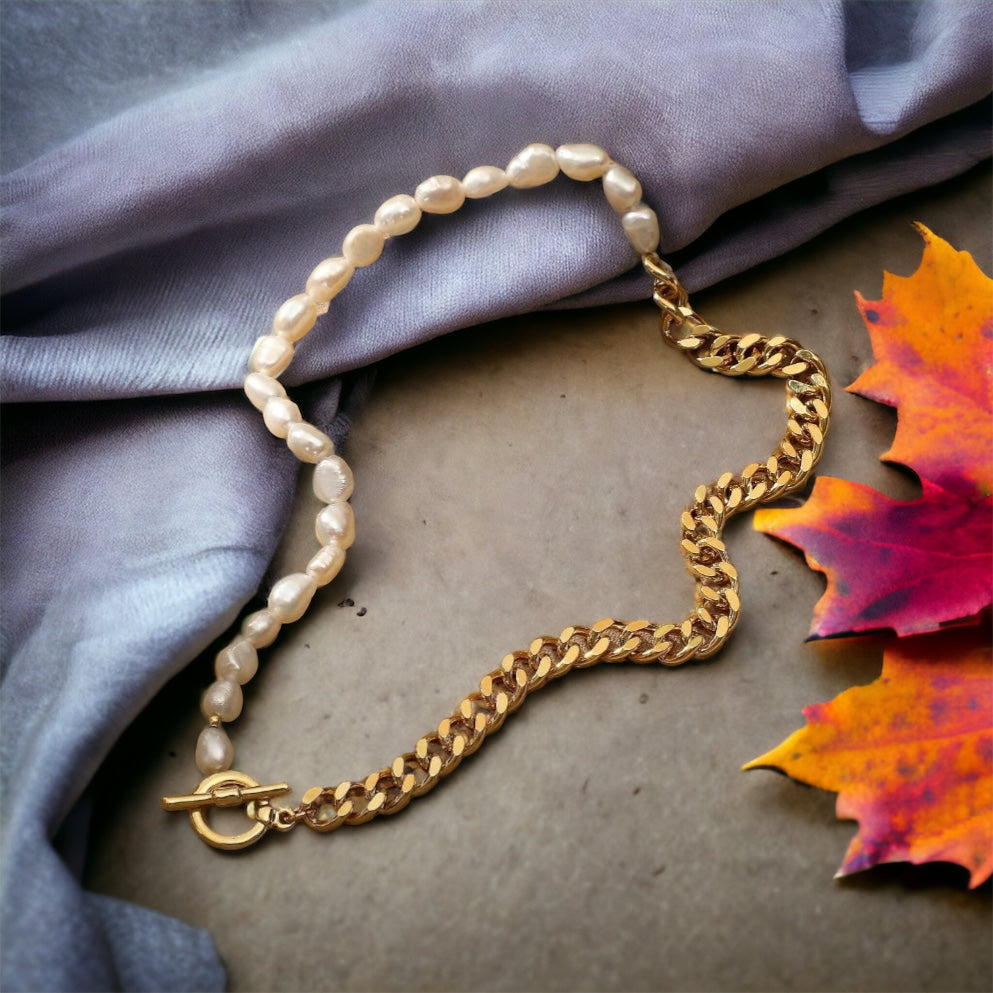 18k Gold Chain & Freshwater Pearl Necklace