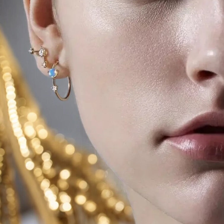 White Fire Opal Hoop Earrings