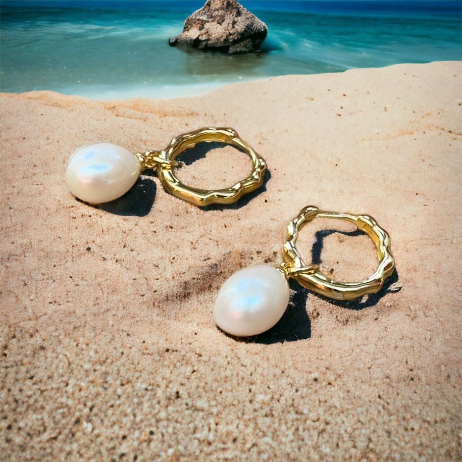 Fresh Water Pearl  Hoop Earrings