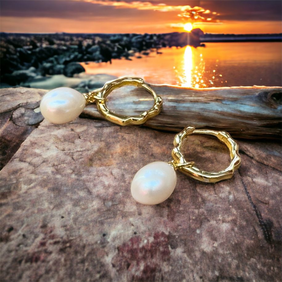 Fresh Water Pearl  Hoop Earrings