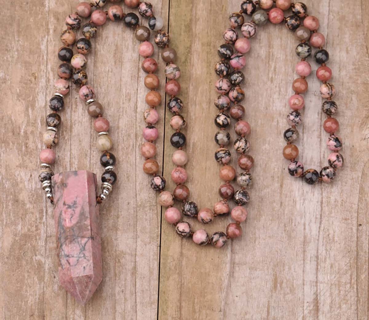 Rhodonite Pointed Mala Necklace