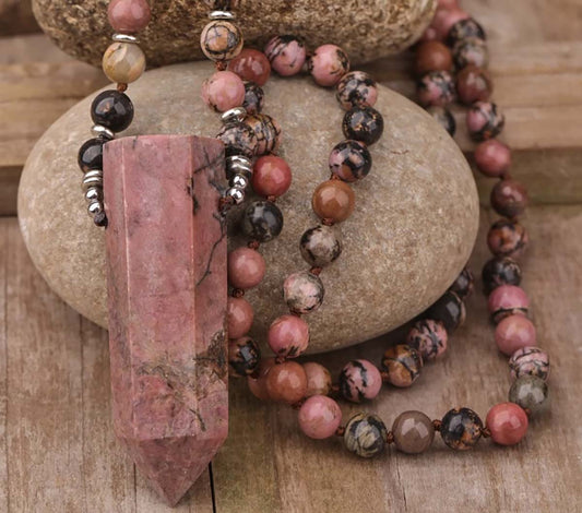 Rhodonite Pointed Mala Necklace