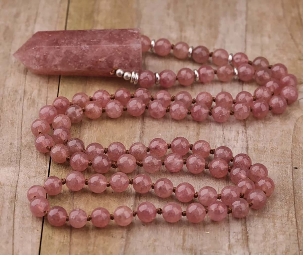 Strawberry Quartz Mala Necklace