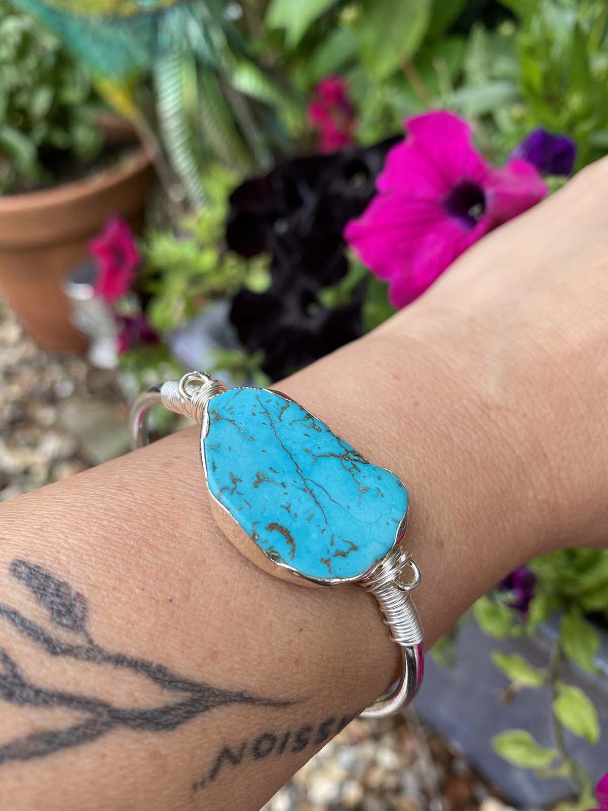 Natural Turquoise Silver bangles