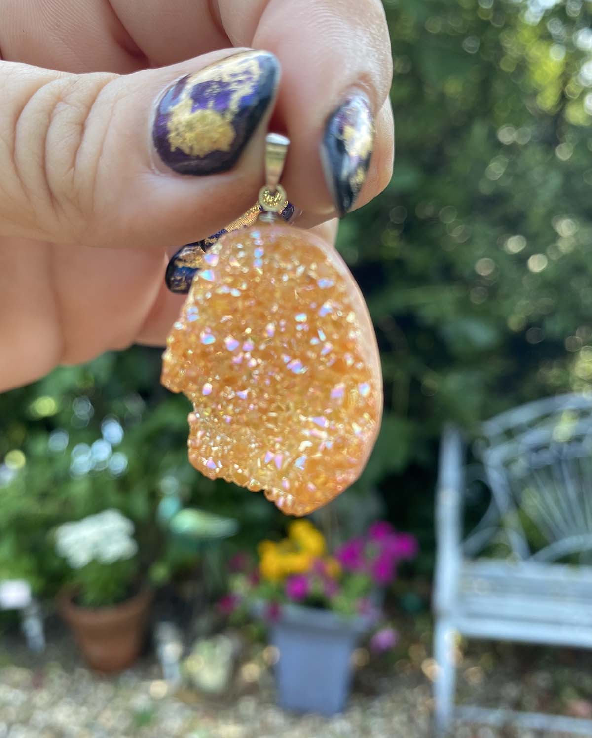 Peach agate druzy pendants