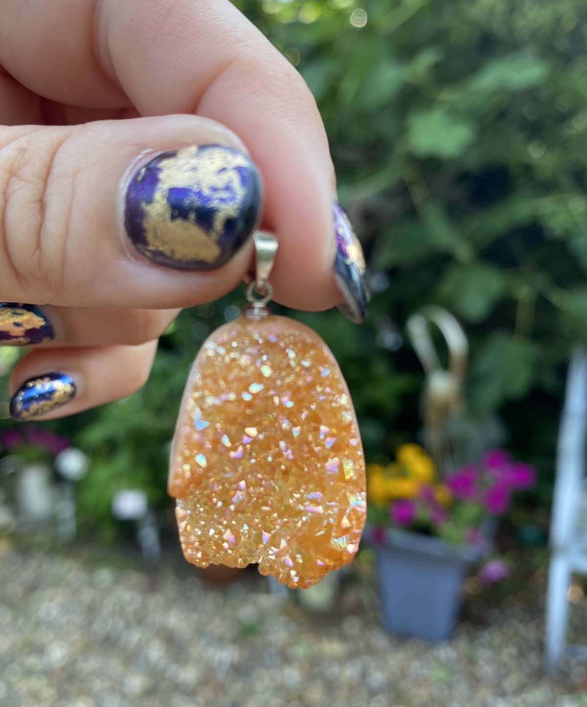 Peach agate druzy pendants
