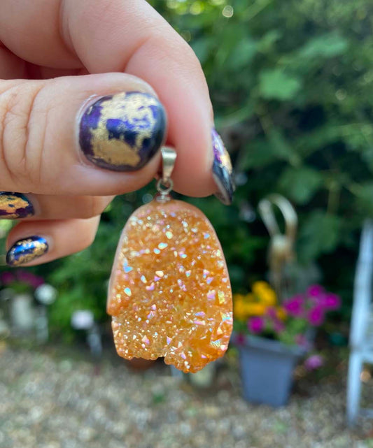 Peach agate druzy pendants