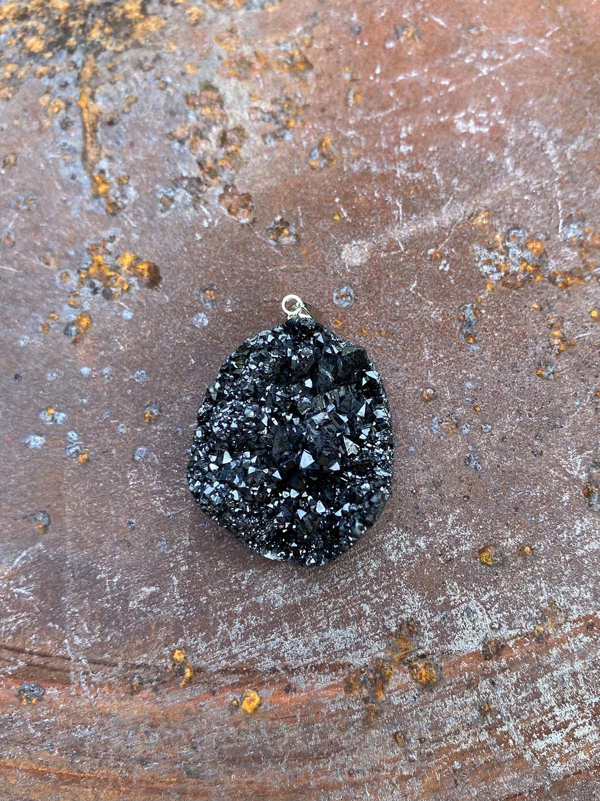 Black agate druzy pendants