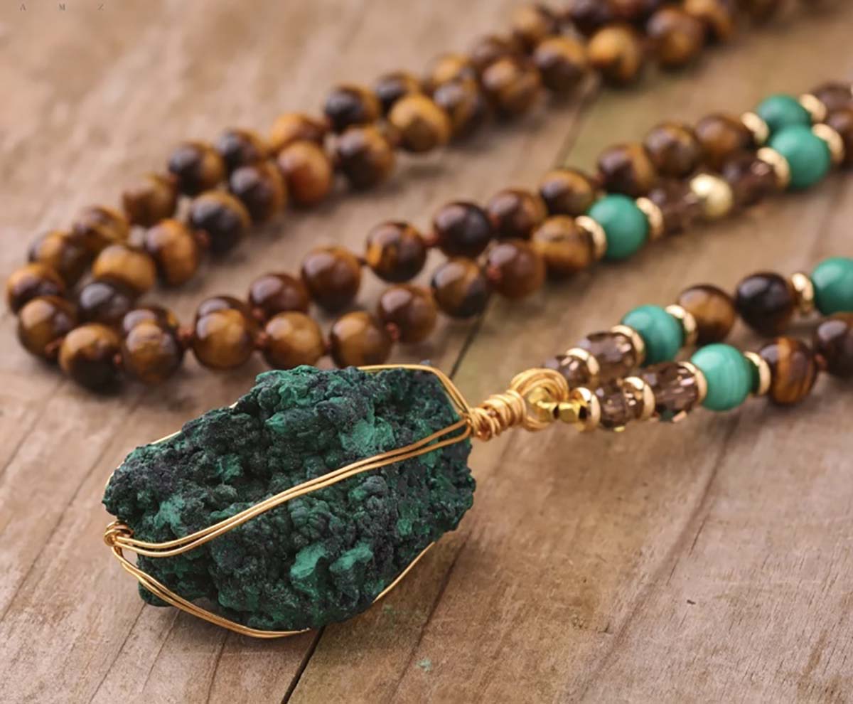 Natural velvet Malachite Mala necklace