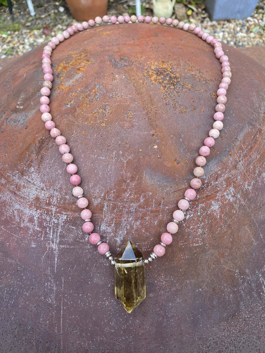 Red stone Rhodonite Boho Mala yoga prayer bead Necklace