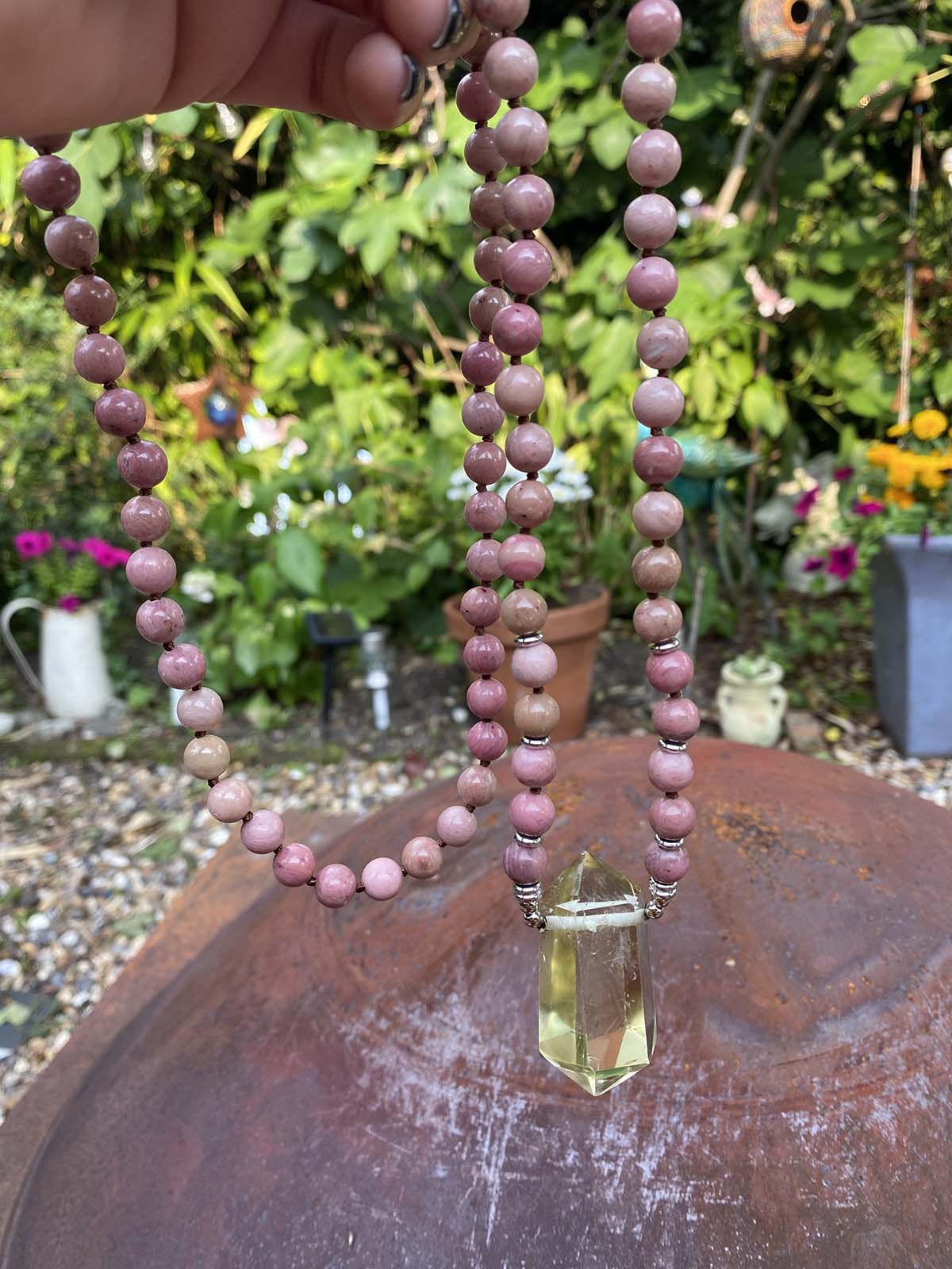 Red stone Rhodonite Boho Mala yoga prayer bead Necklace