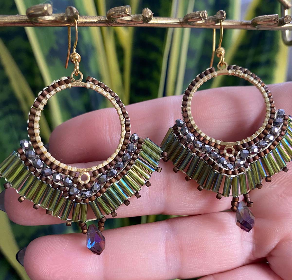 Golden Green Ethnic Earrings