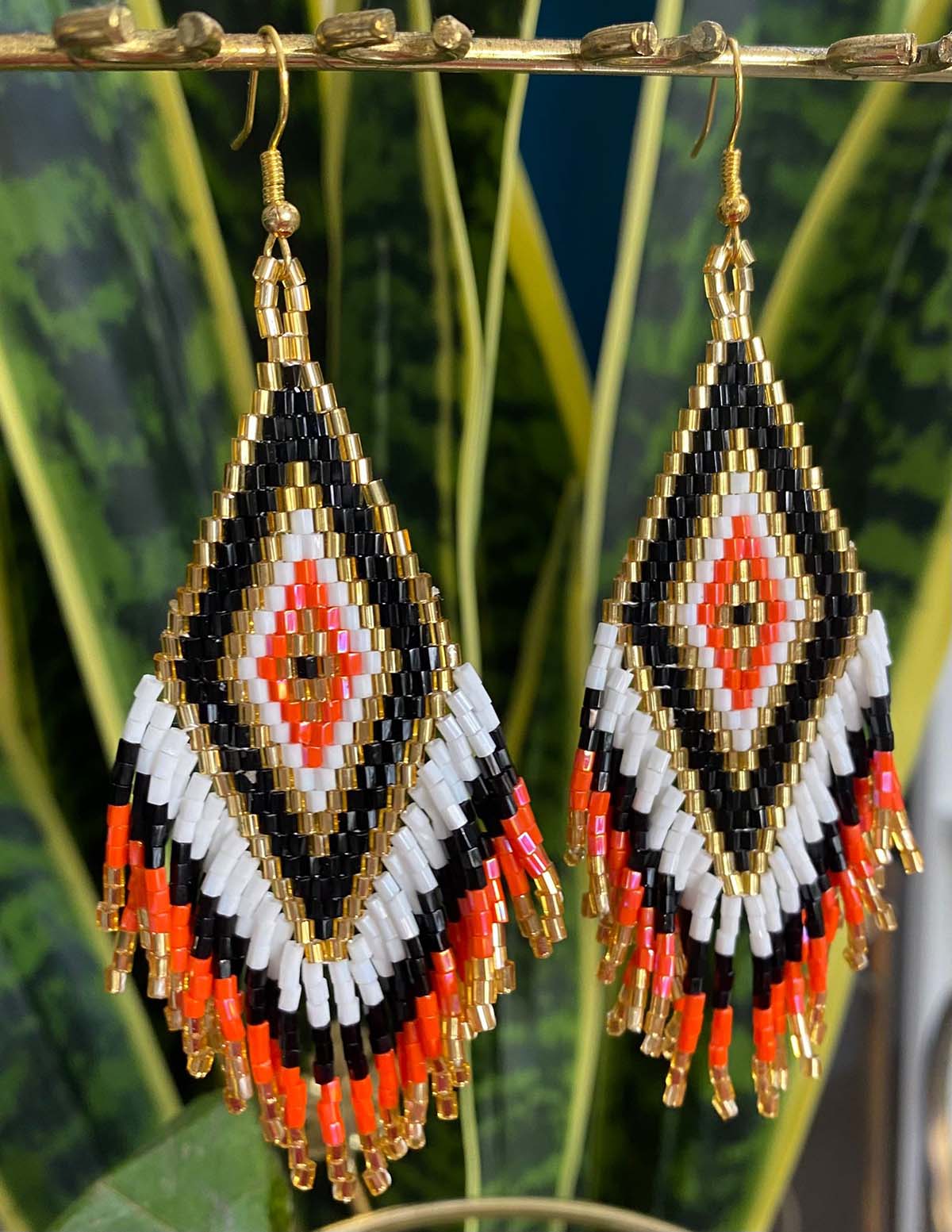 ORANGE/ BLACK & WHITE AZTEC EARRINGS