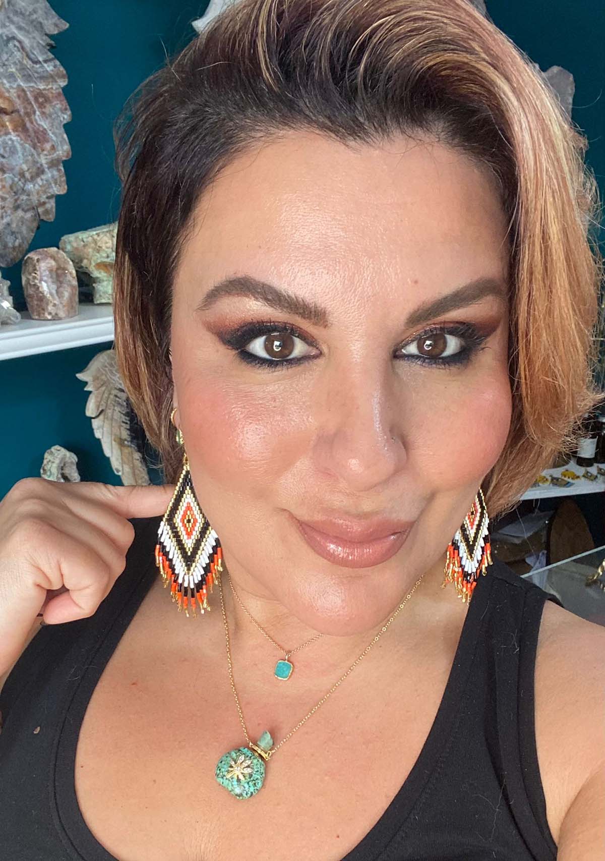 ORANGE/ BLACK & WHITE AZTEC EARRINGS