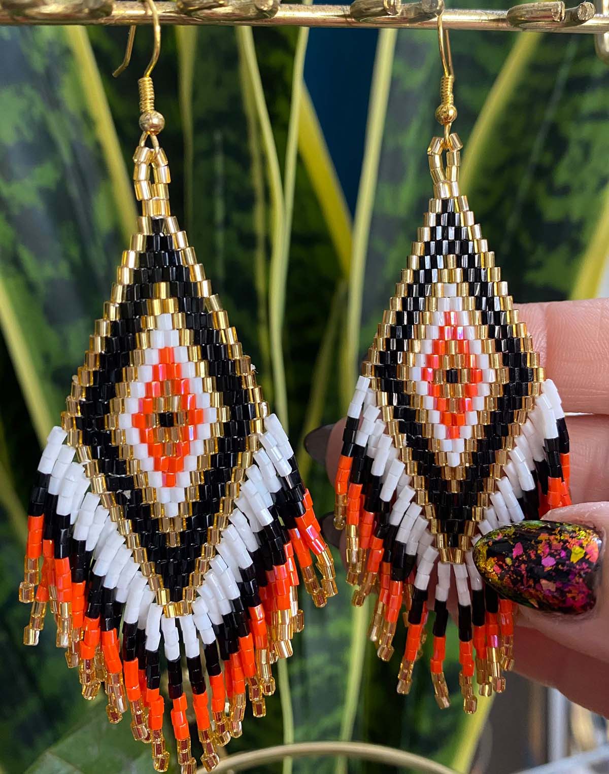 ORANGE/ BLACK & WHITE AZTEC EARRINGS