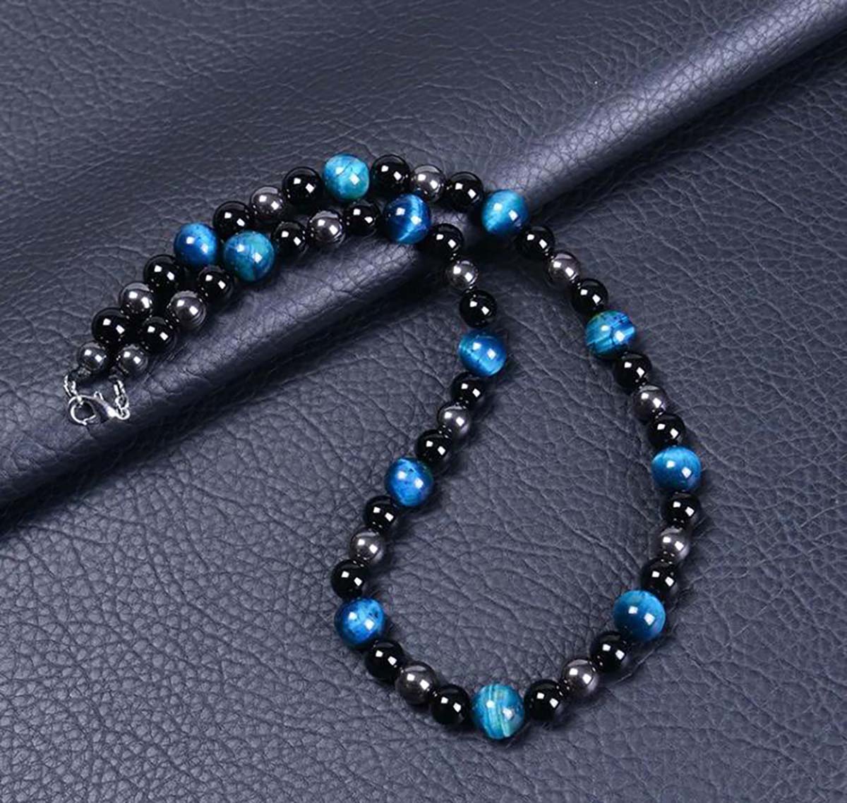Blue Tiger’s Eye , Hemitite & Black Obsidian Necklace 